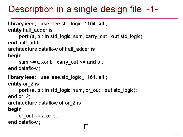 Description in a single design file -1 library ieee; use ieee. std_logic_1164. all ;