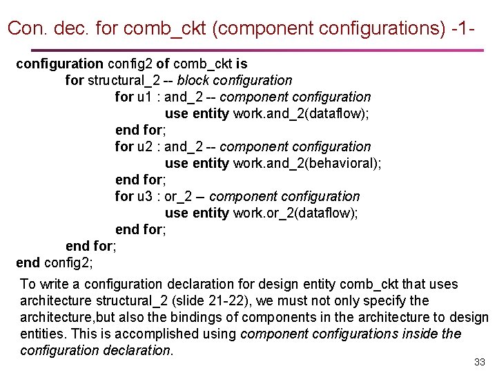 Con. dec. for comb_ckt (component configurations) -1 configuration config 2 of comb_ckt is for
