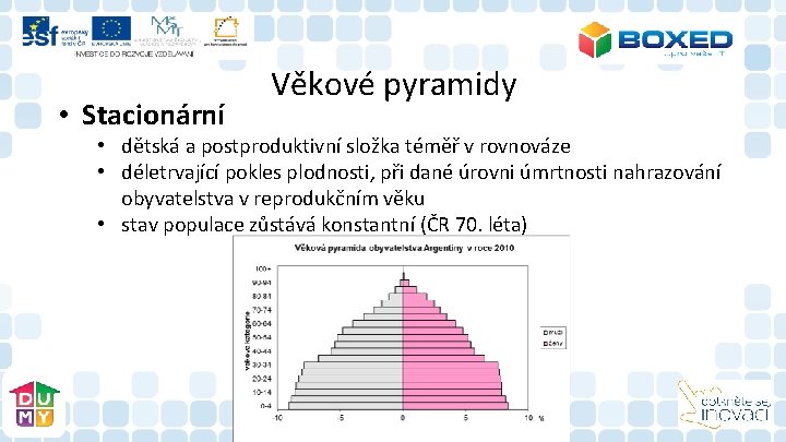 • Stacionární Věkové pyramidy • dětská a postproduktivní složka téměř v rovnováze • • Stacionární Věkové pyramidy • dětská a postproduktivní složka téměř v rovnováze •