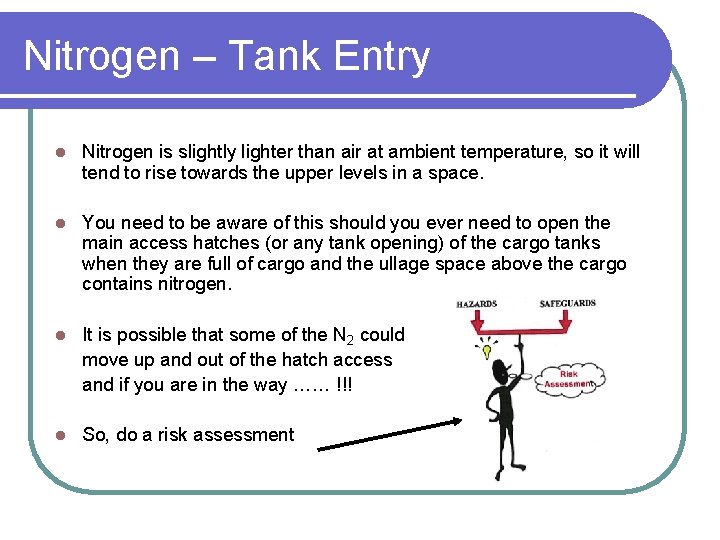 Nitrogen – Tank Entry l Nitrogen is slightly lighter than air at ambient temperature,