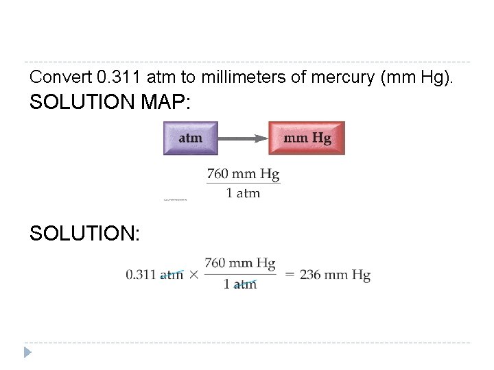 Convert 0. 311 atm to millimeters of mercury (mm Hg). SOLUTION MAP: SOLUTION: ©