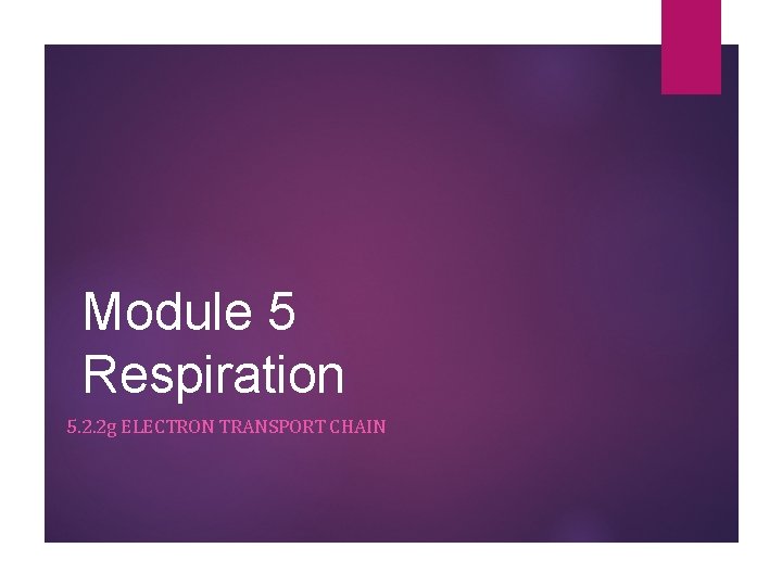 Module 5 Respiration 5. 2. 2 g ELECTRON TRANSPORT CHAIN 