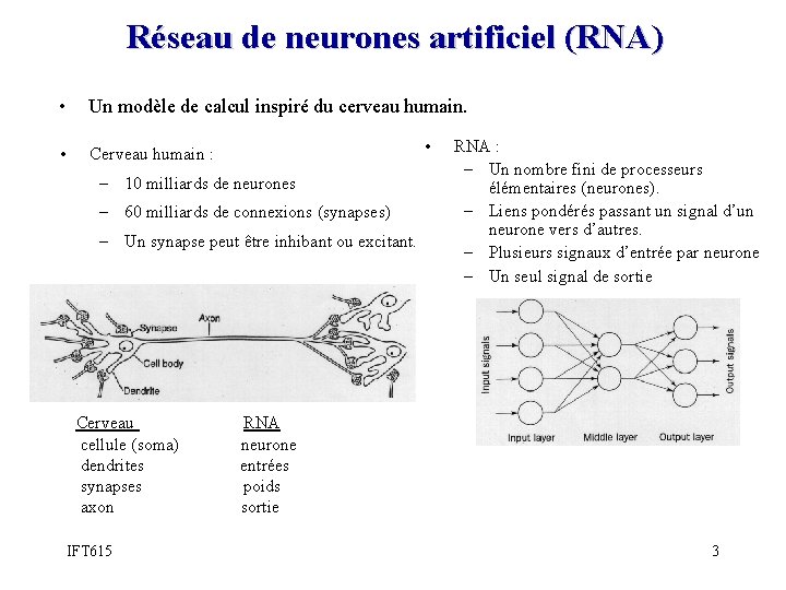 Réseau de neurones artificiel (RNA) • Un modèle de calcul inspiré du cerveau humain.