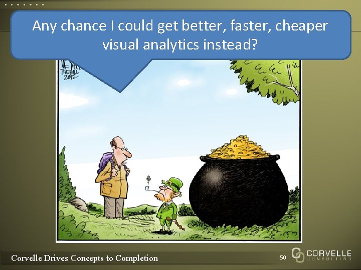 Any chance I could get better, faster, cheaper visual analytics instead? Corvelle Drives Concepts Any chance I could get better, faster, cheaper visual analytics instead? Corvelle Drives Concepts
