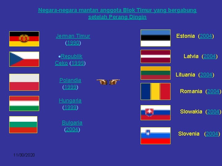 Negara-negara mantan anggota Blok Timur yang bergabung setelah Perang Dingin Jerman Timur (1990) Republik Negara-negara mantan anggota Blok Timur yang bergabung setelah Perang Dingin Jerman Timur (1990) Republik