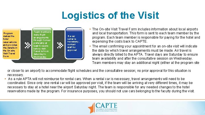 Logistics of the Visit Program makes the hotel reservations and provides the details in