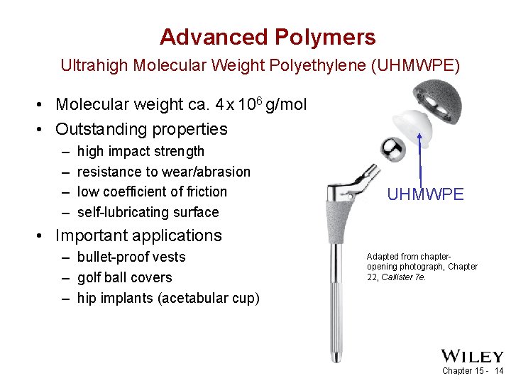 Advanced Polymers Ultrahigh Molecular Weight Polyethylene (UHMWPE) • Molecular weight ca. 4 x 106