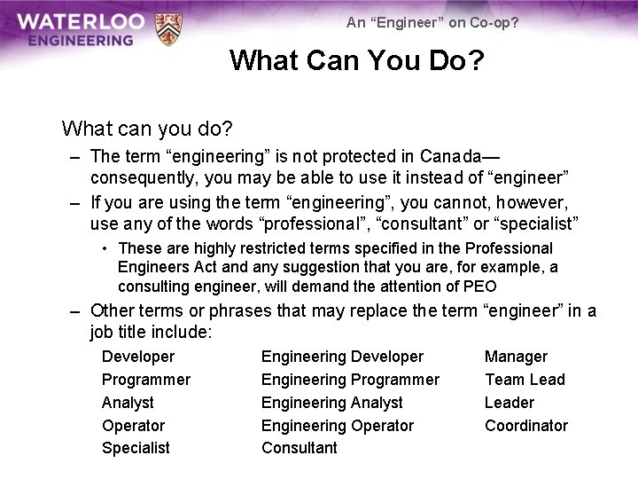 An “Engineer” on Co-op? What Can You Do? What can you do? – The