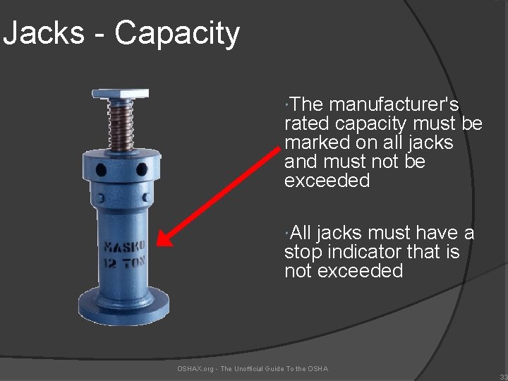 Jacks - Capacity The manufacturer's rated capacity must be marked on all jacks and