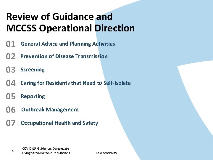 Review of Guidance and MCCSS Operational Direction 01 02 03 04 05 06 07