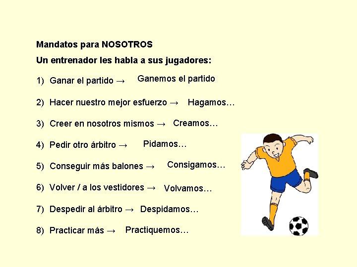 Mandatos para NOSOTROS Un entrenador les habla a sus jugadores: Ganemos el partido 1)