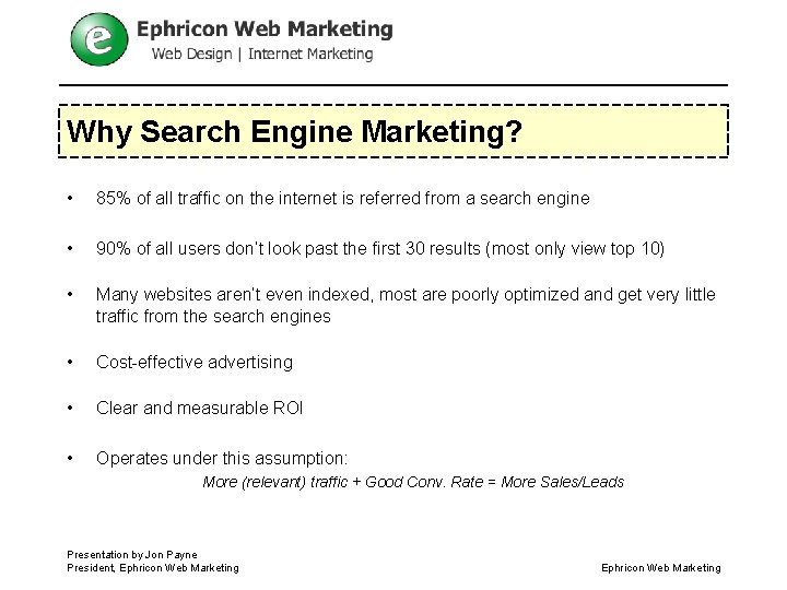 Why Search Engine Marketing? • 85% of all traffic on the internet is referred