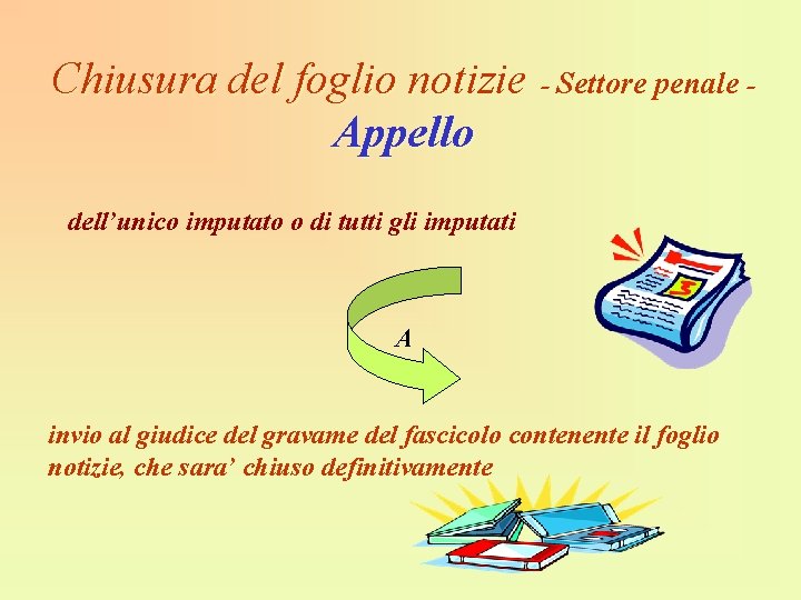 Chiusura del foglio notizie - Settore penale - Appello dell’unico imputato o di tutti