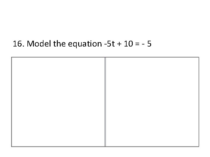 16. Model the equation -5 t + 10 = - 5 16. Model the equation -5 t + 10 = - 5