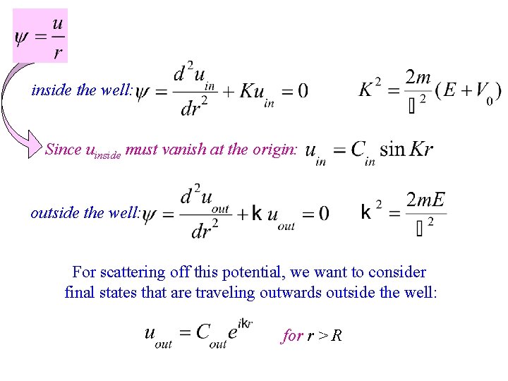 inside the well: Since uinside must vanish at the origin: outside the well: For