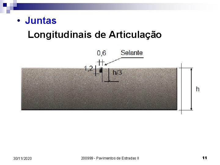  • Juntas Longitudinais de Articulação 30/11/2020 200999 - Pavimentos de Estradas II 11