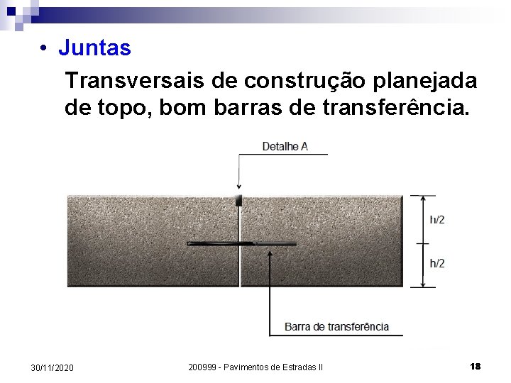  • Juntas Transversais de construção planejada de topo, bom barras de transferência. 30/11/2020