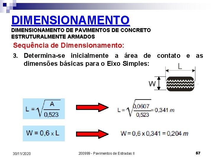 DIMENSIONAMENTO DE PAVIMENTOS DE CONCRETO ESTRUTURALMENTE ARMADOS Sequência de Dimensionamento: 3. Determina-se inicialmente a