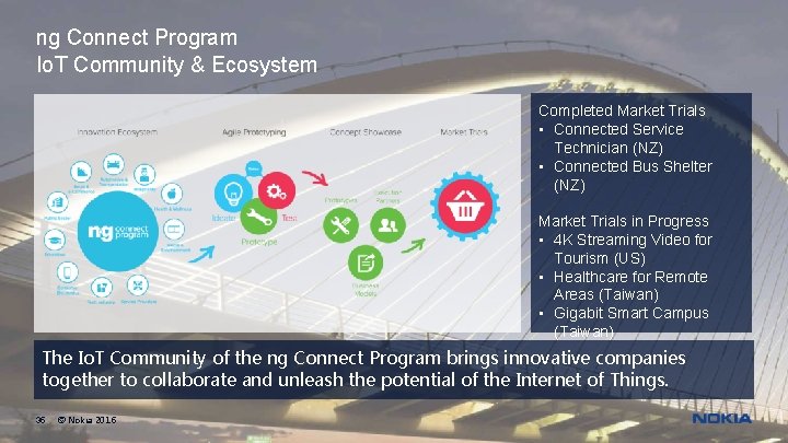 ng Connect Program Io. T Community & Ecosystem Completed Market Trials • Connected Service
