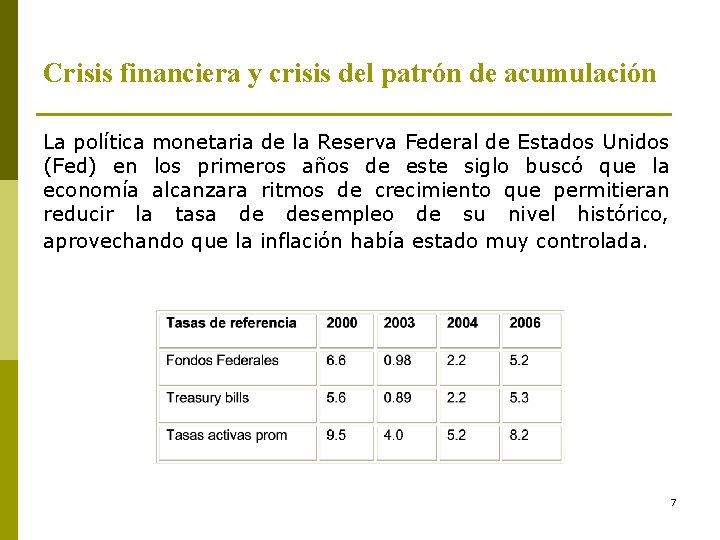Crisis financiera y crisis del patrón de acumulación La política monetaria de la Reserva