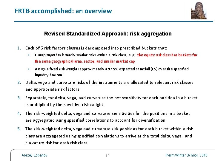 FRTB accomplished: an overview Revised Standardized Approach: risk aggregation 1. Each of 5 risk