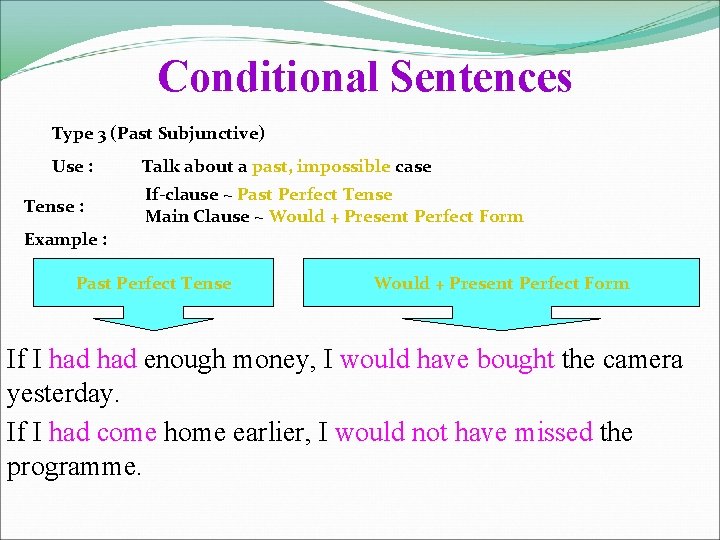 Conditional Sentences Type 3 (Past Subjunctive) Use : Tense : Talk about a past,