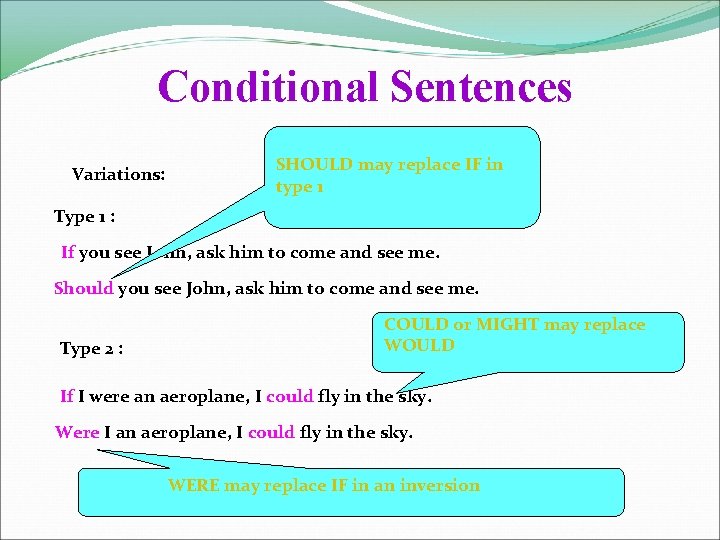 Conditional Sentences Variations: SHOULD may replace IF in type 1 Type 1 : If