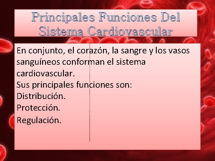Principales Funciones Del Sistema Cardiovascular En conjunto, el corazón, la sangre y los vasos