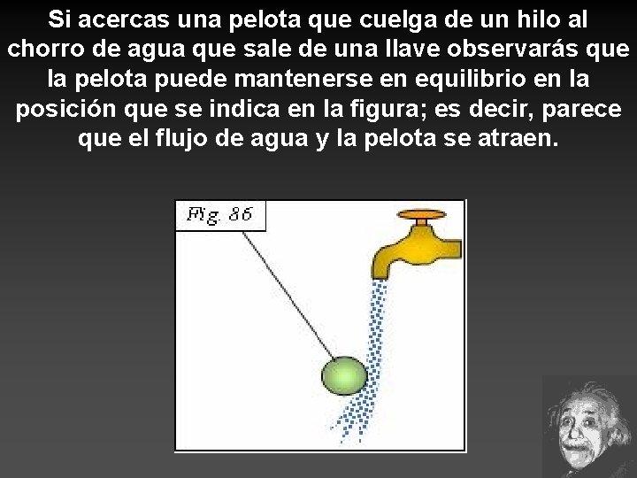 Si acercas una pelota que cuelga de un hilo al chorro de agua que