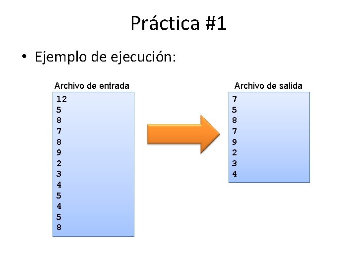 Práctica #1 • Ejemplo de ejecución: Archivo de entrada 12 5 8 7 8