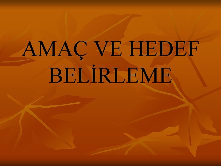 AMAÇ VE HEDEF BELİRLEME 