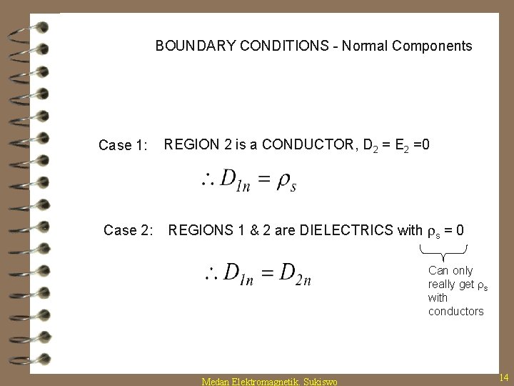 BOUNDARY CONDITIONS - Normal Components Case 1: Case 2: REGION 2 is a CONDUCTOR,