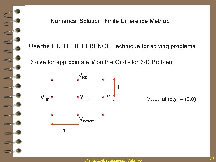 Numerical Solution: Finite Difference Method Use the FINITE DIFFERENCE Technique for solving problems Solve