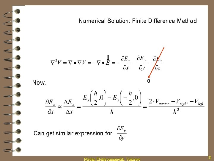 Numerical Solution: Finite Difference Method 0 Now, Can get similar expression for Medan Elektromagnetik.