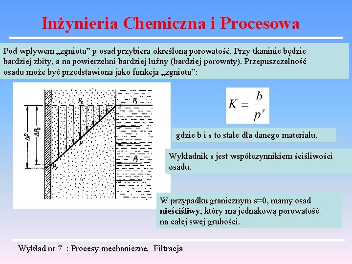 Inżynieria Chemiczna i Procesowa Pod wpływem „zgniotu” p osad przybiera określoną porowatość. Przy tkaninie Inżynieria Chemiczna i Procesowa Pod wpływem „zgniotu” p osad przybiera określoną porowatość. Przy tkaninie