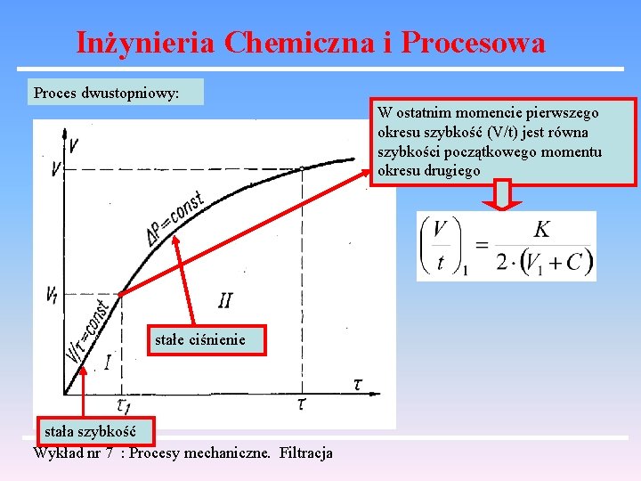 Inżynieria Chemiczna i Procesowa Proces dwustopniowy: W ostatnim momencie pierwszego okresu szybkość (V/t) jest