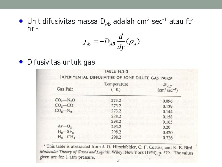  • Unit difusivitas massa DAB adalah cm 2 sec-1 atau ft 2 hr-1