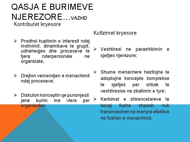 QASJA E BURIMEVE NJEREZORE…VAZHD Kontributet kryesore Kufizimet kryesore Ø Prodhoi kuptimin e interesit ndaj