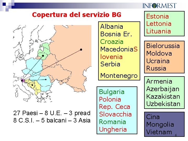 Copertura del servizio BG Albania Bosnia Er. Croazia Macedonia. S lovenia Serbia Montenegro 27