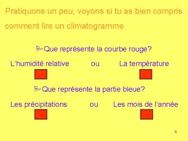Pratiquons un peu, voyons si tu as bien compris comment lire un climatogramme. PQue Pratiquons un peu, voyons si tu as bien compris comment lire un climatogramme. PQue