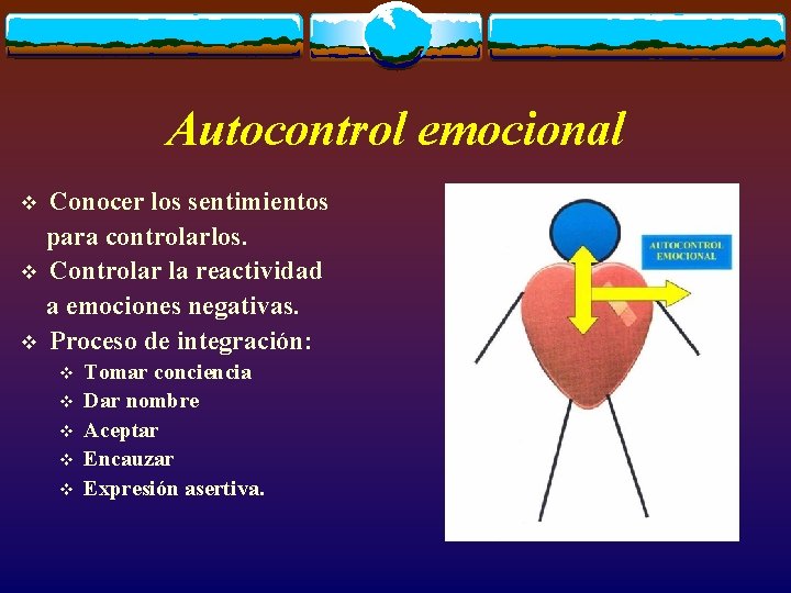 Autocontrol emocional v v v Conocer los sentimientos para controlarlos. Controlar la reactividad a