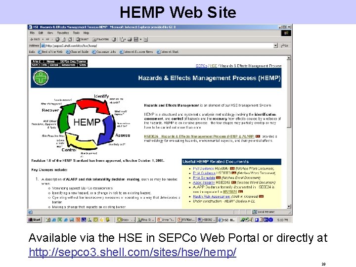 HEMP Web Site Available via the HSE in SEPCo Web Portal or directly at