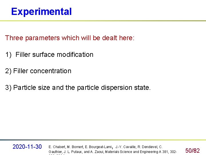 Experimental Three parameters which will be dealt here: 1) Filler surface modification 2) Filler