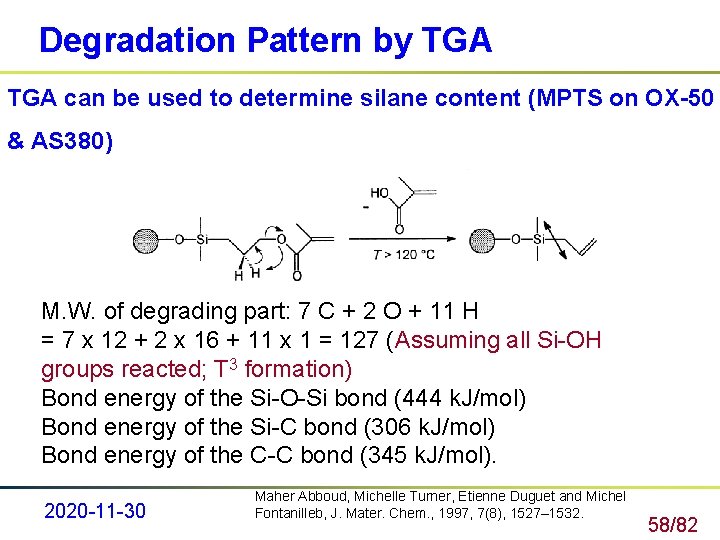 Degradation Pattern by TGA can be used to determine silane content (MPTS on OX-50