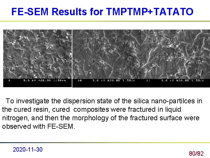 FE-SEM Results for TMPTMP+TATATO To investigate the dispersion state of the silica nano-partilces in