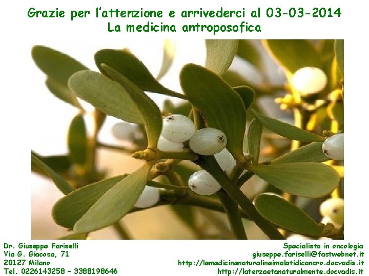 Grazie per l’attenzione e arrivederci al 03 -03 -2014 La medicina antroposofica Dr. Giuseppe