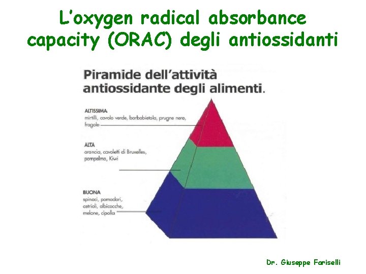 L’oxygen radical absorbance capacity (ORAC) degli antiossidanti Dr. Giuseppe Fariselli 