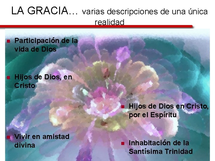 LA GRACIA… varias descripciones de una única realidad n Participación de la vida de