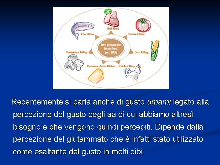 Recentemente si parla anche di gusto umami legato alla percezione del gusto degli aa