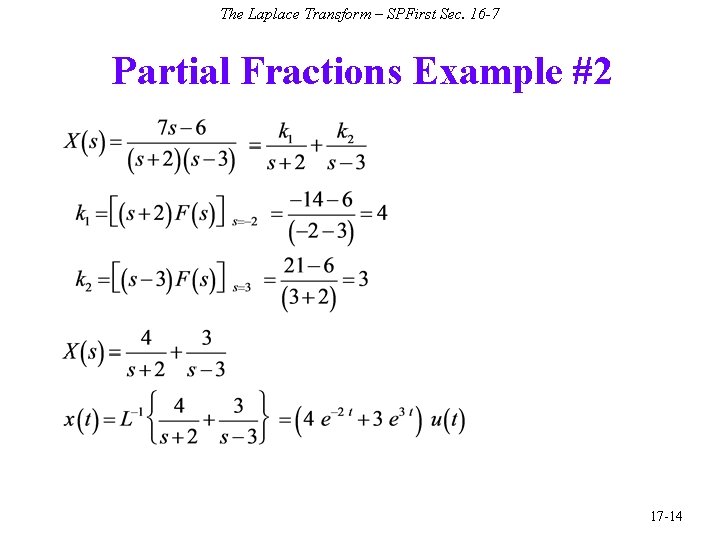 The Laplace Transform – SPFirst Sec. 16 -7 Partial Fractions Example #2 17 -14